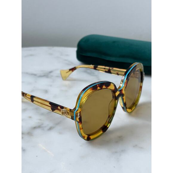 NEW Gucci GG1240S Havana Turquoise Trim Oversized Sunglasses - Picture 3 of 8